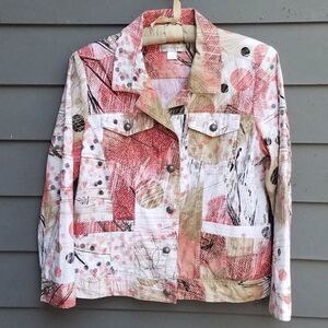 Christopher Banks Pink White Gold Text Print Jacket size Medium